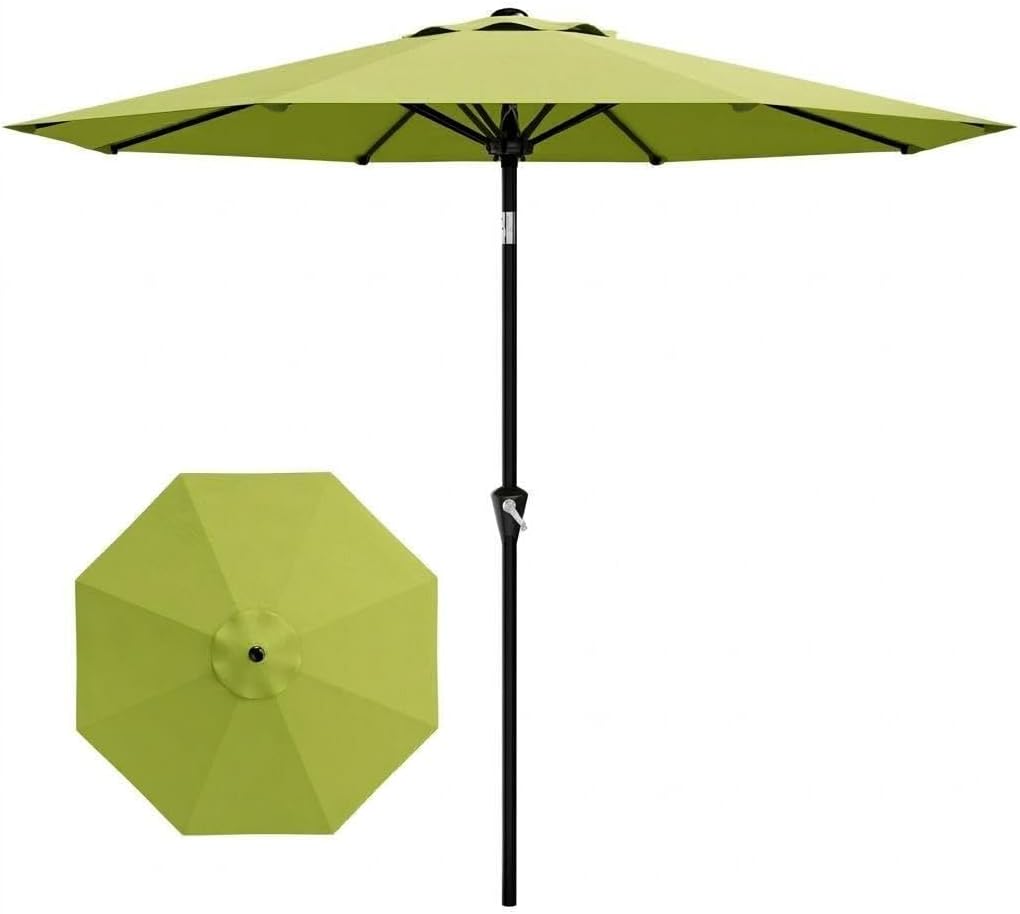 9FT Round Patio Umbrella with Crank Lift – Center Pole Outdoor Umbrella, Iron Frame with Powder Coated Brown Finish, Heavy Duty Cantilever Style Deck Garden Shade, Easy Open Close