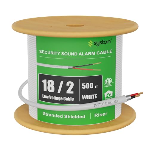 SYSTON 18/2 Fire Security Burglar Station Sound Alarm Control Cable Wire, Riser-Rated CMR/CL3R Shielded 100% Copper Stranded UL/ETL,UV Resistant RoHS for Indoor/Outdoor Low Voltage Applications Use