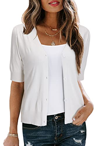Arach&Cloz Womens Cardigans Spring Summer Cropped Lightweight Short Sleeve Sweater Bolero Shrugs Tops Casual Dressy Trendy Plus Size Valentines Kimono Cozy Clouds Off White by Arach&Cloz - Used condition - Image 2