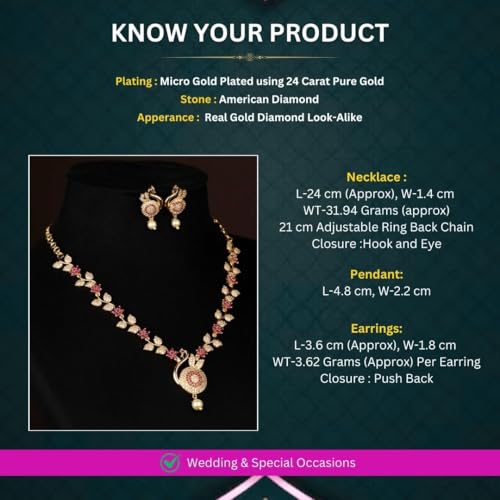 Image of Sasitrends Micro Gold Plated Peacock AD Stone Studded Jewellery Set
