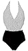 COCOSHIP Black & White Striped Plunging Neckline One Piece Bather Swimsuit High Waist Front Cross Pin up Swimwear Maillot 10(FBA)