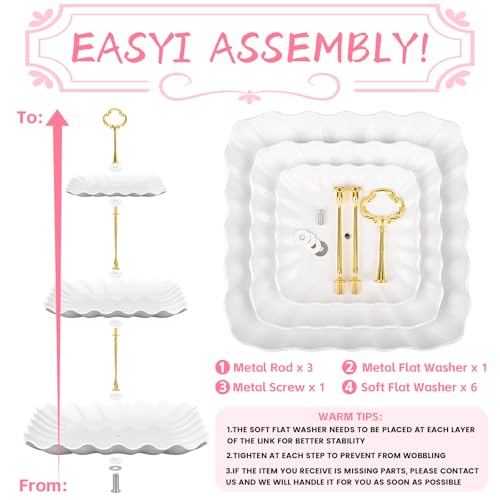 5 Pcs Dessert Table Display Set - 2 Pcs 3-Tier Dessert Display Stands & 3 Pcs Serving Tray - Dessert Trays for Tea Parties, - Image 5