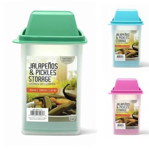 GODAGE Pickle Container with Strainer, Cucumber Jalapeno Olive Keeper with Strainer for Mess-Free Storage of Condiment Food, 40.6 oz Size (Green)