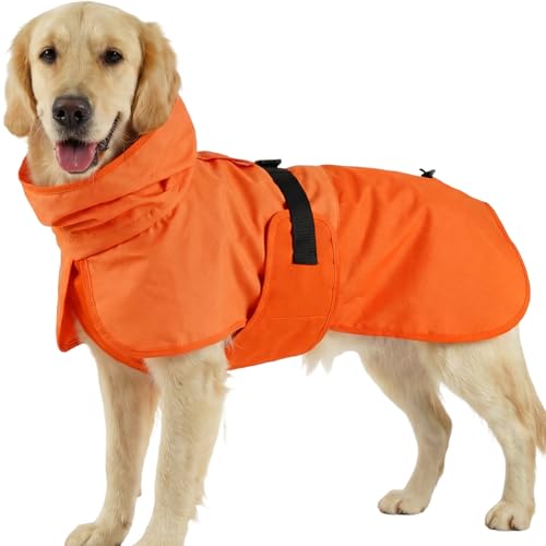 Image of BRKURLEG Dog Raincoat, Waterproof Rain Jacket with Hood, Orange, XXL