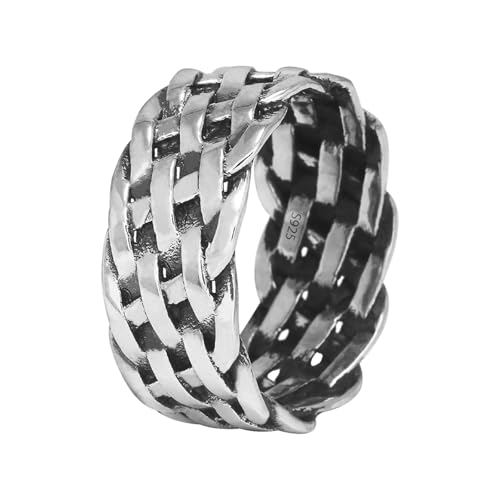 925 Sterling Silver 9mm Chunky Braided Rope Ring, Comfort Fit Twist Wedding Band for Men and Women, US Sizes 6-13