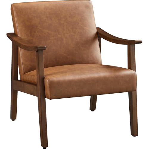 Yaheetech PU Leather Accent Chair, Mid-Century Modern Armchair with Solid Wood Legs, Reading Leisure...