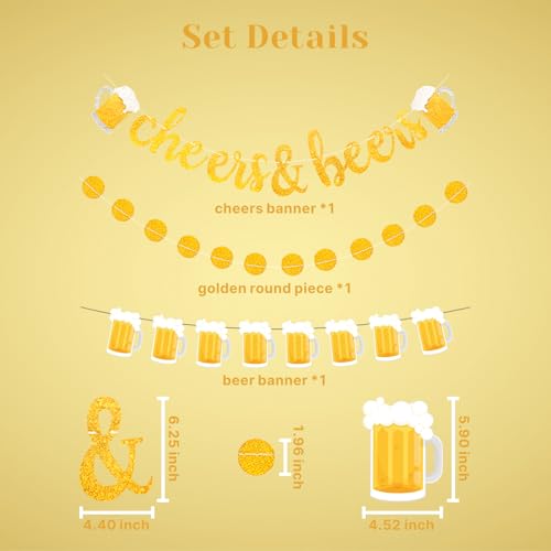 Image of Beer Birthday Banner for Beer Party and Birthday Wedding Party Supplies (Dark Gold)
