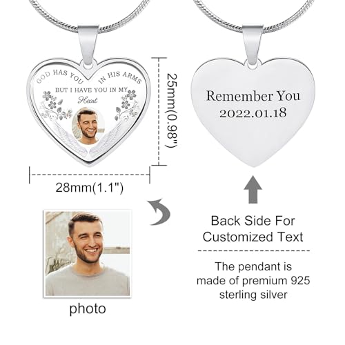 INBLUE Personalized Photo Memorial Necklace for Women Engraved Picture/Text 925 Sterling Silver Necklace Custom Rectangle/Heart Memory Necklaces with Picture Inside for Loss Loved Ones3