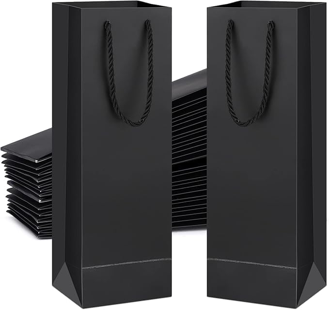 Bolsa de Vino，Set de 20 Bolsas Regalo de Papel Kraft para Botellas de Vino – Bolsas con Asa para Regalos, Bodas, Cumpleaños – Bolsas Ecológicas para Champagne, Cava（Negro）