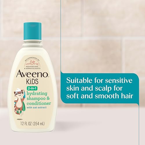 Image of Aveeno Kids Shampoo & Conditioner, Hypoallergenic, 12 fl. oz | Kids Shampoo & Conditioner with Oat Extract, Condition & Detangle Kids Hair, Sensitive Skin and Scalp, Hypoallergenic