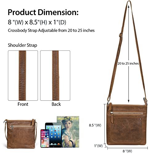 Befen Efen Crazy Horse Leather Wristlet Clutch Wallet With Crazy Horse Leather Cognac Messenger Crossbody Handbag thumb #7