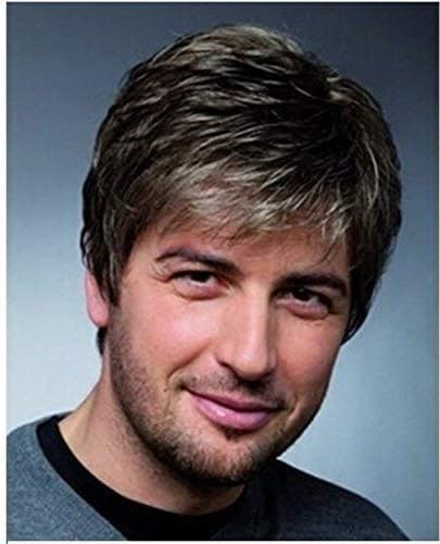 Nicetobuy Umeet Short Straight Grey Color Heat Resistant Synthetic Natural Looking Mens Wig, Black mixed Whtie