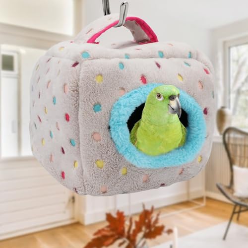 Image of Bird Snuggle Hut Nest Winter Warm Hanging Bed Cave for Budgie Parakeet Cockatiel Macaw African Grey Amazon Parrots Hedgehog Chinchilla (Colorful Dot, L: 9x9x9inch)