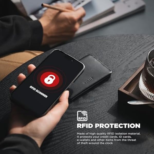 VULKIT — тонкий минималистичный кошелек для карт с защитой от RFID. Кожаный кошелек для кредитных карт с магнитной застежкой, черный, универсальный размер, минималистичный