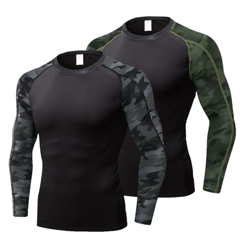 LNFINTDO 2 Pack Mens Compression Tops Base Layer Long Sleeve for Men T-Shirt Quick Dry Sport Tops for Workout Athletic Training Cycling Gym