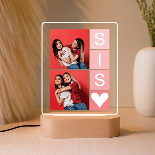 Image of Giftplease Personalised Sister Photo Frame - Custom Acrylic Memory Collage with Wooden Base, Special Raksha Bandhan Gift for Sister, Unique Personalized Keepsake for Rakhi Celebration, Sibling Decor