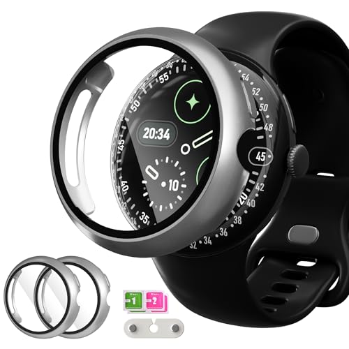 Google Pixel Watch 4 41mm�p�ϏՌ��t���[���ی�L�b�g 2�p�b�N - ��v�ȃ|���J�[�{�l�[�g�����K���X + ���ȑϏՌ��t���[�� ���t���ȒP (�V���o�[�A41mm)
