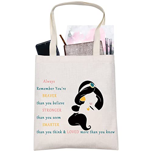 LEVLO Jasmine Princess Cosmetic Make Up Bag Jasmine Fans Gift You Are Braver Stronger Smarter Than You Think Jasmine Zipper Pouch Bag For Women Girls(Jasmine Tote) 