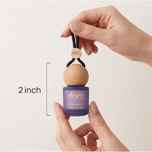 Image of Airpro Veil Elegant Temptation Wooden Hanging Car Air Freshener | Sweet Floral Car Perfume Hanging Pod | Glass Bottle with Wooden Diffuser | Long Lasting Luxury Car Perfume | Natural Fragrance | 8ml
