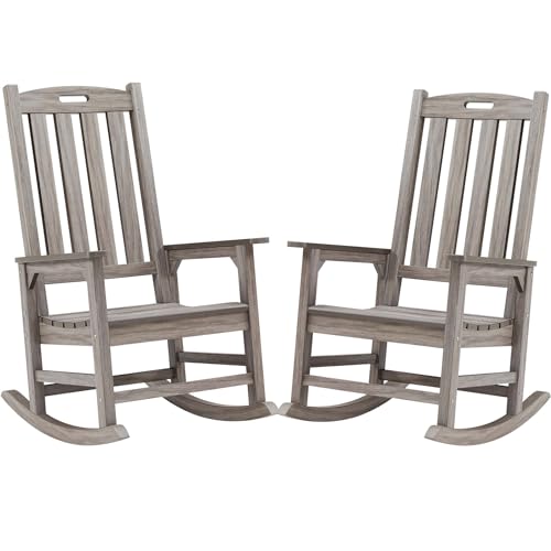 Image of Psilvam Outdoor Rocking Chair Set of 2, Oversized Porch Rocker (Light Gray)