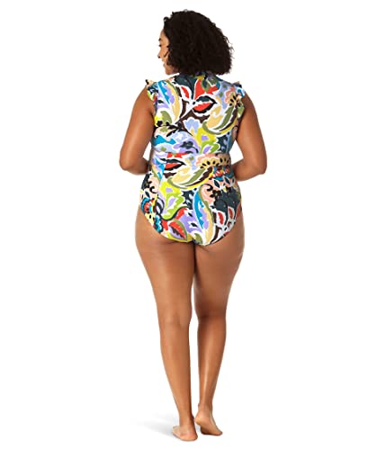 Anne Cole Plus Size Flutter Sleeve Zip One-Piece Multicolor 24W #TOP1