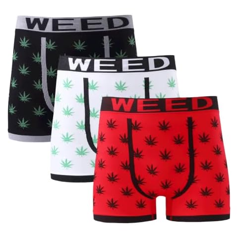 Pack of 3 Men’s Seamless Mid Waist Boxer Trunks, Briefs, and Comfort Designer Breathable Underwear Design Colour Stretch Brief (S, Weed Boxer Trunk) Cover
