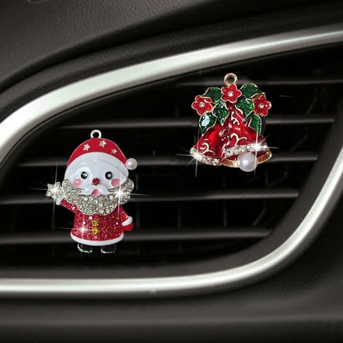 Image of 2Pack Christmas Car Air Freshener Bling Car Accessories,Santa Claus&Christmas Bells Car Vent Clips,Car Diffuser Vent Clip Diamond Car Decoration for Women (Santa Claus+Bell)