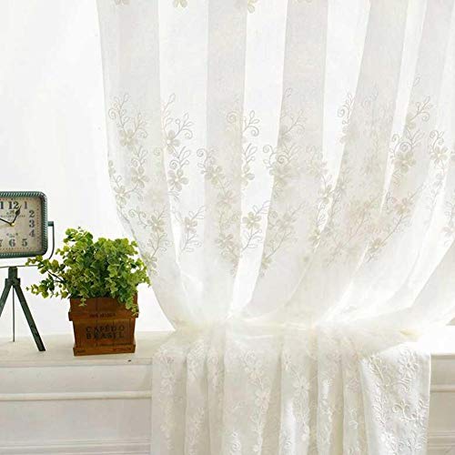 Rideaux transparents blancs brodés fleur 300x270cm pour salon