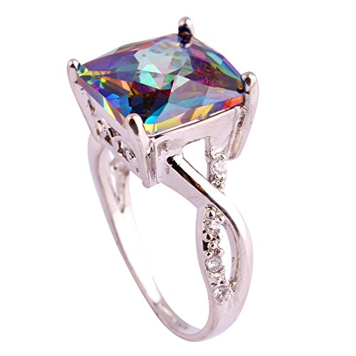 925 Sterling Silver Plated Simulated Tourmaline Square Twisted Knot Engagement Ring2