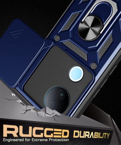 Image of WOW IMAGINE Tough Armor Bumper Mobile Back Case for iQOO Z10R 5G | Vivo V50 5G | V50e 5G | Sliding Camera Cover | Shock Proof 360 Protection | Hybrid PC + TPU | Ring Holder with Kickstand - Blue