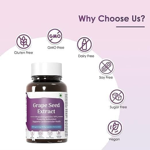 Grape Seed Extract 98% Polyphenols | 500 mg | Antioxidant Supplement Strengthens Immunity, Promotes Healthy Skin and Hair | 90 Veg Capsules