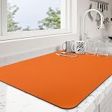 Picture of Ecotrim - Dish Drying Mat for Kitchen Counter | Coffee Bar Mat for Countertops | Heat Resistant Drainer Mat with Non-slip Rubber Backed | Hide Stain Kitchen Absorbent Draining Mat | Orange 18"x32"