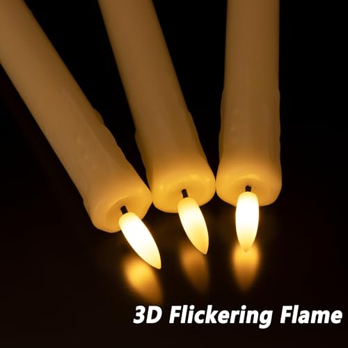 Image of Dripless Flameless Taper Candles with Rmote, 9.6 inch Real Wax Battery Operated Candles with 3D Wick, 3 Pack Led Candle Flickering Candlesticks for Home, Wedding, Party, Ivory