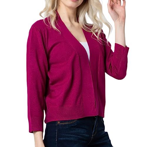 Image of Bolero Cropped Cardigans Shrugs for Women - 3 /4 Sleeve Open Front Cover up for Dresses