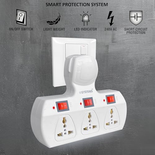 Image of Multi Plug Socket 3+3, Individual Switches, Led Indicators - Extension Board (Cordless) White