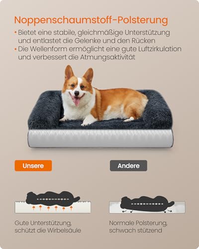 Feandrea FluffyHug Hundebett, Hundekissen Größe L, Hundematte für mittelgroße Hunde, Hundesofa Noppenschaumstoff, Bezug abnehmbar und waschbar, 91 x 68 x 16 cm, dunkelgrau PGW232G02V1