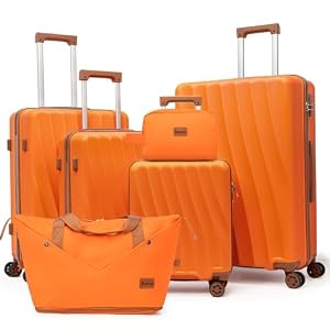 Eeeza Eeeza Gepäck-Set, 6-teilig, Koffer mit Rollen, ABS-Hartschalenkoffer mit Spinnrollen, langlebiges Reisegepäck, Orange/Abendrot im Zickzackmuster (Sunset Chevron), 6 Piece Sets (16/20/24/28/DB/TB), 6 Eeeza Eeeza Gepäck-Set, 6-teilig, Koffer mit Rollen, ABS-Hartschalenkoffer mit Spinnrollen, langlebiges Reisegepäck, Orange/Abendrot im Zickzackmuster (Sunset Chevron), 6 Piece Sets (16/20/24/28/DB/TB), 6