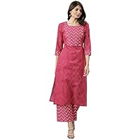 ANNI DESIGNER Women’s Cotton Blend Printed Straight Kurta with Palazzo (Pimpli)