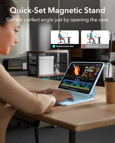 Image of ESR for iPad Air 13 Inch Case Keyboard M4 /M3 /M2 (2026 /2025 /2024), Easy-Set Magnetic Stand, Portrait /Landscape Mode, Removable Case with Multi-Touch Trackpad, Rebound 360 Series, Blue