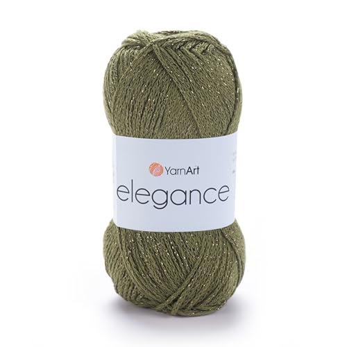 Image of YarnArt Elegance Sparkly Yarn - Metallic Cotton Blend, Fine Sport for Knitting & Crochet, Lightweight Thread for Shawls & Sweaters, 50g (130m), Green - (1, 113)