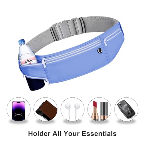 Image of Slim Running Belt for Women Men,Runners Fanny Pack Phone Holder,Money Belt,Running Gear Accessories,with 3 Pockets (Jet Blue)