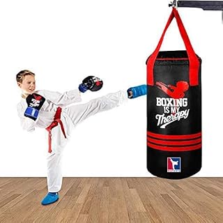 QMUK Kids Punching Boxing Bag with Free Gloves for Kickboxing MMA Punching Bag Training Muay Thai Sparring Karate Taekwondo Exercise and Fitness (50 cm) - UNFILLED