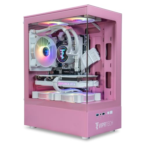 Image of ViprTech Stryker 3.0 Gaming PC - AMD Ryzen 7 (4.1GHz Liquid Cooled), RTX 3060 12GB, 16GB DDR4 RAM, 1TB SSD, WiFi BT, Win 11 Pro, RGB, Gaming Desktop Computer Prebuilt, Pink