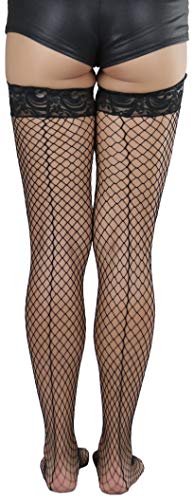 Image of ToBeInStyle Women's Wide Floral Lace Fishnet Thigh Hi Stockings