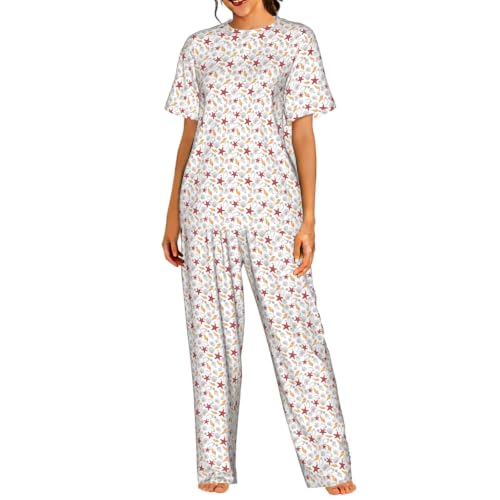 Pyjama court femme coquillages idéal pour flâner à la maison le week-end