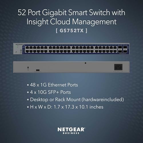 Image of NETGEAR 52-Port Gigabit Ethernet Smart Switch (GS752TXv3)- Managed, with 48 x 1G, 4 x 10G SFP+, Optional Insight Cloud Management, Desktop or Rack Mount