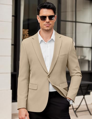 Image of COOFANDY Men Casual Blazer One Button Sport Coat Lightweight Suit Jacket | Slim Fit Sports Coat, Notched Lapel Collar, Double Vent, Elegant Blazer Jacket, Wedding Prom Formal Business Outfits