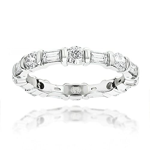 BeBold 2Ct Baguette Round Cut Moissanite Thin Eternity Wedding Band White Gold Plated Stylish