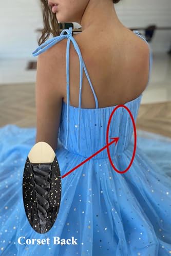 Xijun Women's Sparkle Starry Tulle Prom Dresses Tea Length Sweetheart Corset Formal Evening Party Gowns3