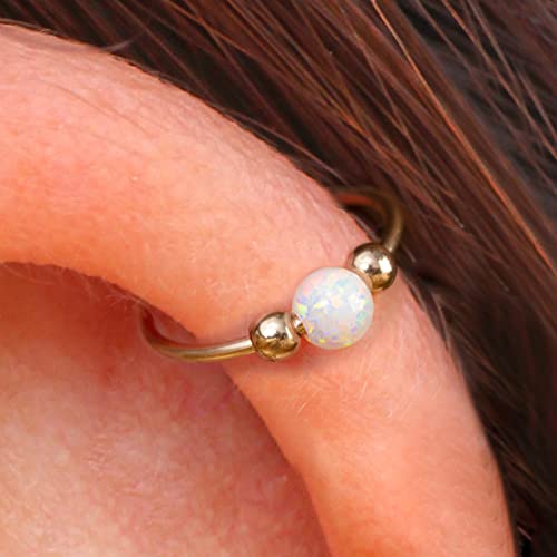 Evermark Gold Cartilage Earring - Tiny 8Mm And Thin 20G Helix Ring - 3Mm White Opal And 2Mm Gold Beads thumb #2